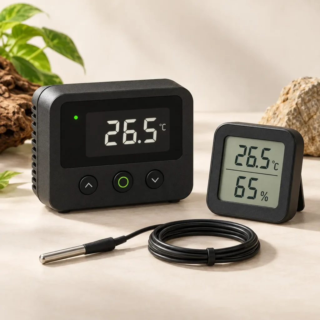 Termostat, termometr i higrometr z sondą do terrarium